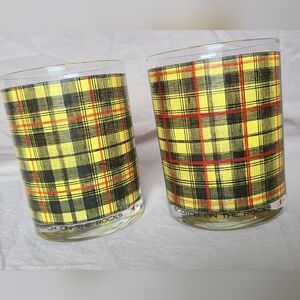 CERA Glasses Vintage Scotch on the Rocks Plaid Cocktail Old Fashioned Yellow